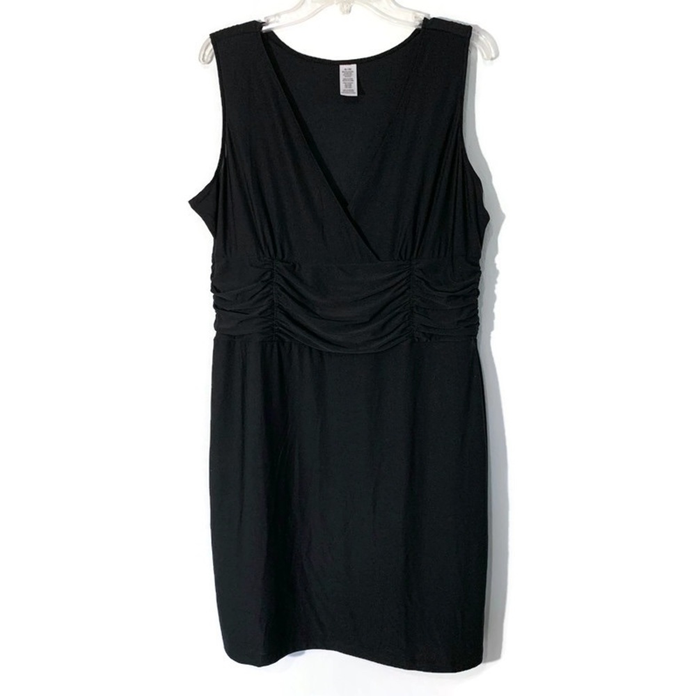 Wrap Ruching V neck Sleeveless Little Black Dress Size XLarge